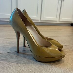 Christian Dior Miss Nude Patent Leather Peep Toe Platform Heel Size 37.5/7.5 US